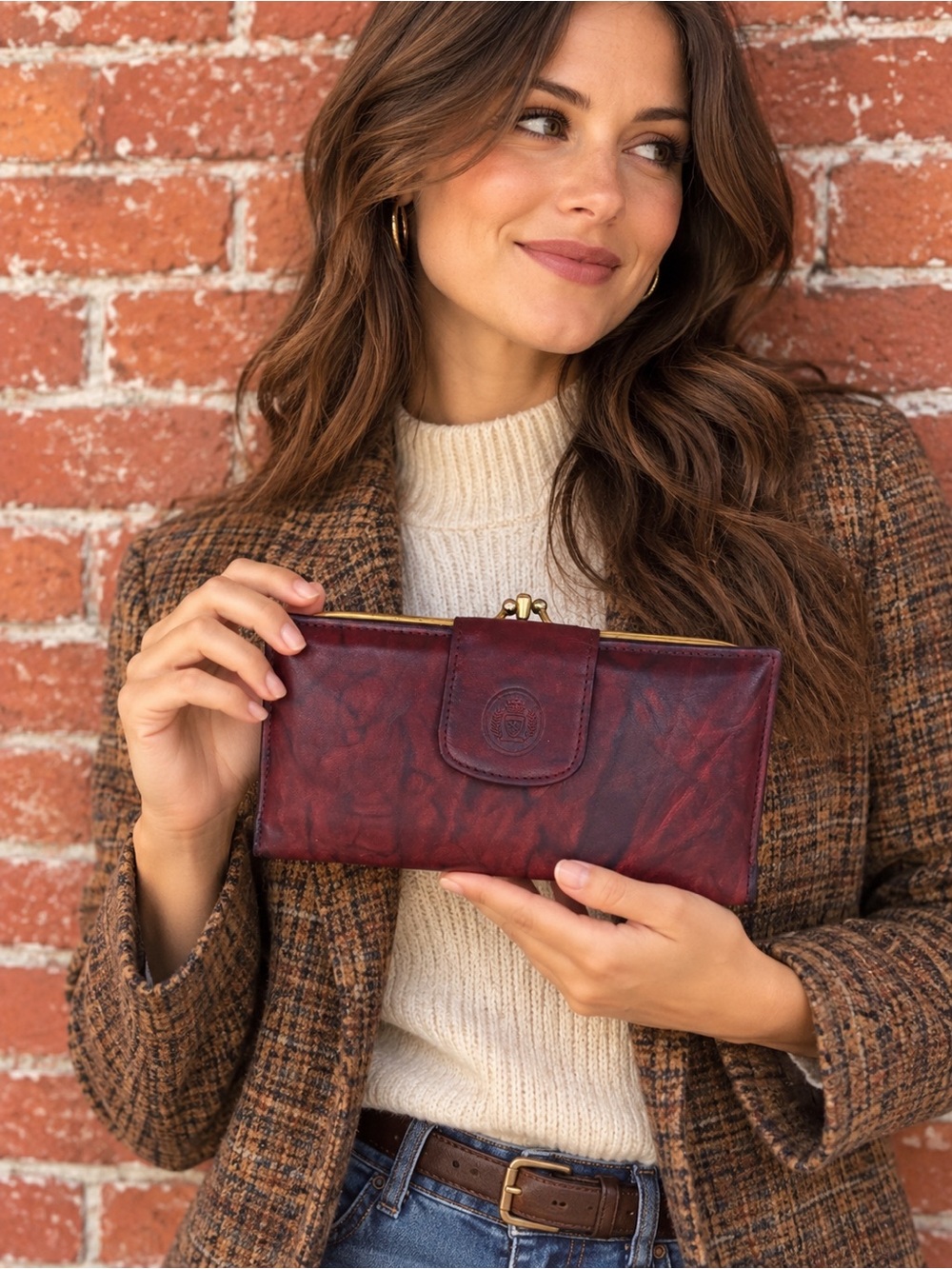 Vintage Burgundy Kiss lock Checkbook Wallet